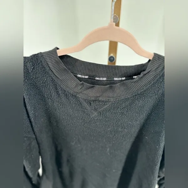 Aerie Chilled Out Brushed Fleece Sweatshirt Side Splits Small Black - Image 14