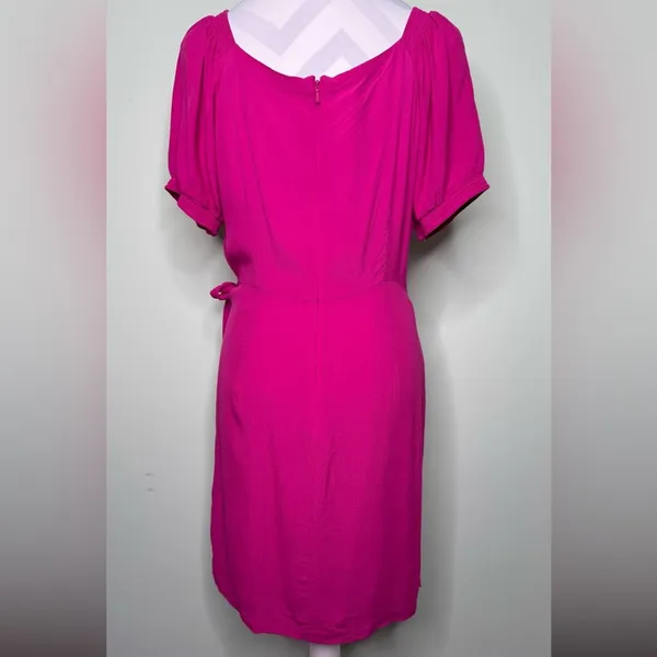 Anthropologie Maeve Pink Wrap Dress Tie Waist Mini Dress Puff Sleeve Feminine - Image 5