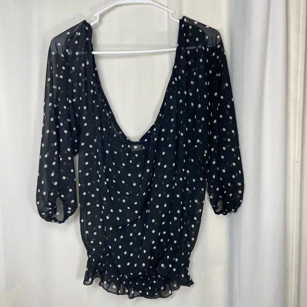 EUC Ambiance women’s black white polka dotted off shoulder 3/4‎ sleeve blouse XL - Image 6