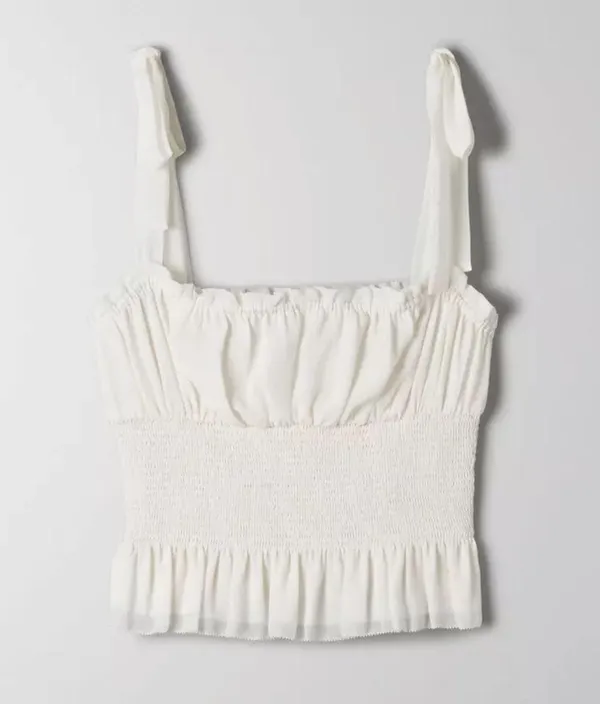 Aritzia Wilfred White Ruffle Smocked Top Blouse - Image 3