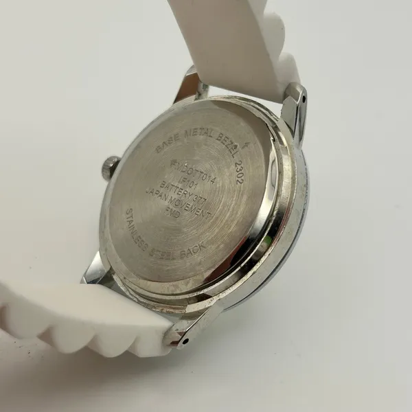 Women’s Silver-tone Stainless Steel Watch White Silicon Band, working - Image 6