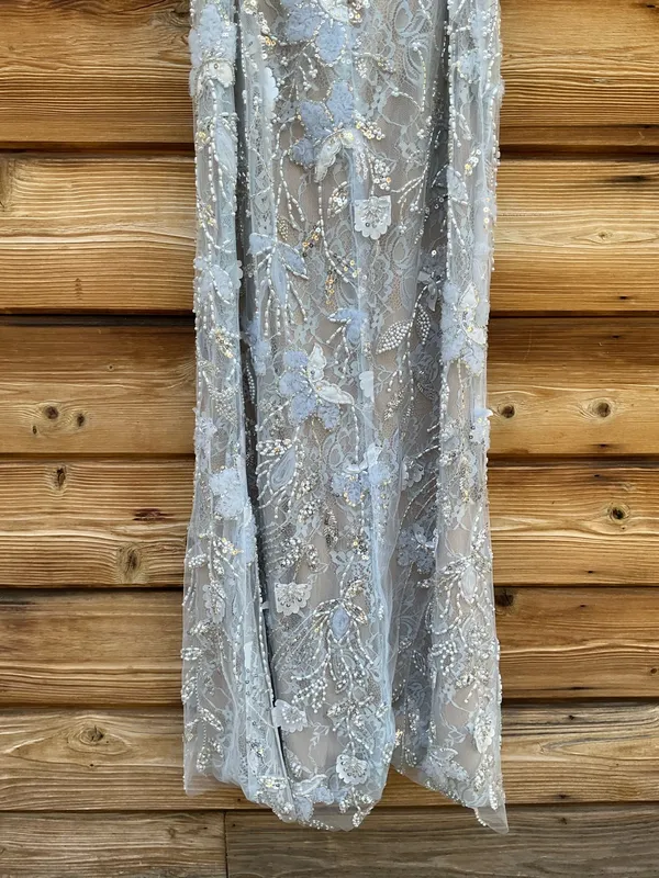 NWOT MAC DUGGAL Blue Size 4 Sleeveless Sequin Beaded Open Back Column Gown FLAW - Image 10