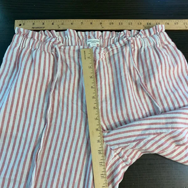 Beachlunchlounge Red White Striped Linen Blend Paperbag Waist Pants Beachy Large - Image 6