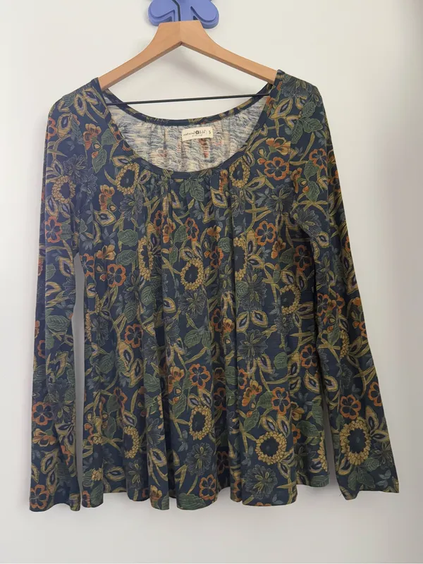 Natural Life Iris Top Long Sleeve Babydoll Relaxed Floral Boho Forest Fairy - Image 2