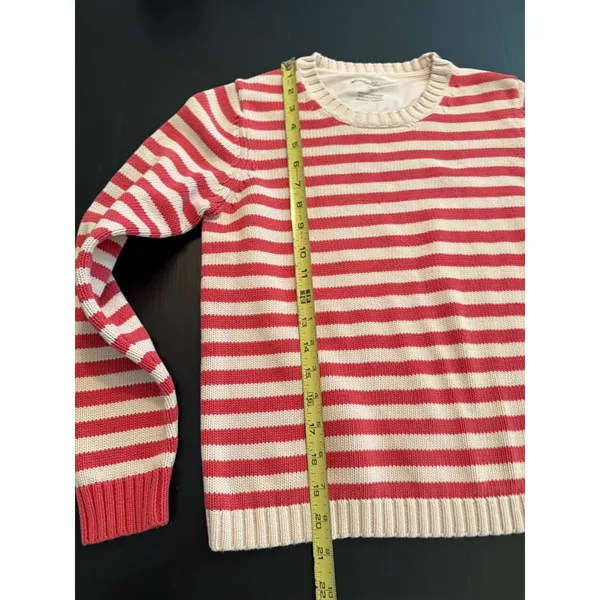 Eddie‎ Bauer Womens Red Cream Striped Cotton Crewneck Sweater Size Small - Image 2