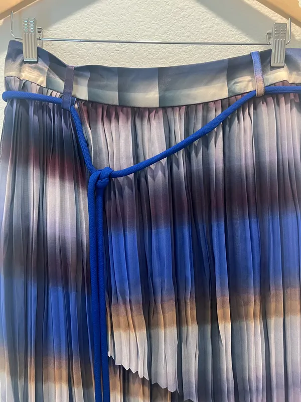 Pleated Blue Ombre Asymmetrical Women’s Skirt Size L by ADRIENE LANDAU - Image 4
