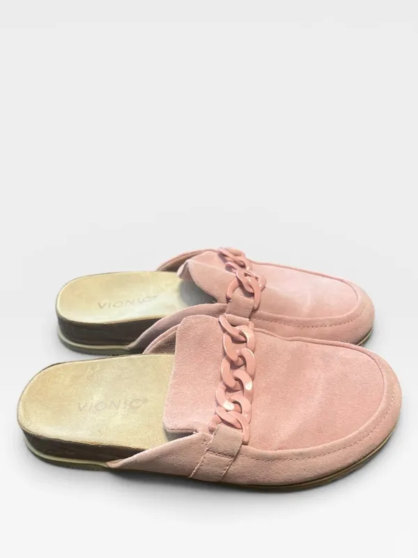 Vionic Georgie Blush Rose Pink Suede Chain Mule Loafers Size 7 Orthotic Comfort - Image 7