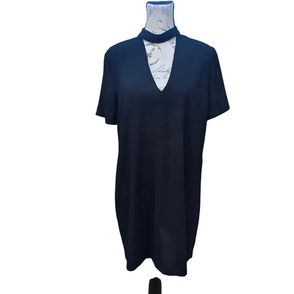Zara Woman Black Dress Cut Out Choker Neck Short‎ Sleeve Mini Medium - Image 2