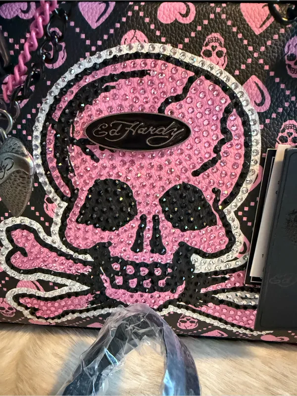 Ed Hardy Vegan Leather Skull Satchel Crossbody - Image 3