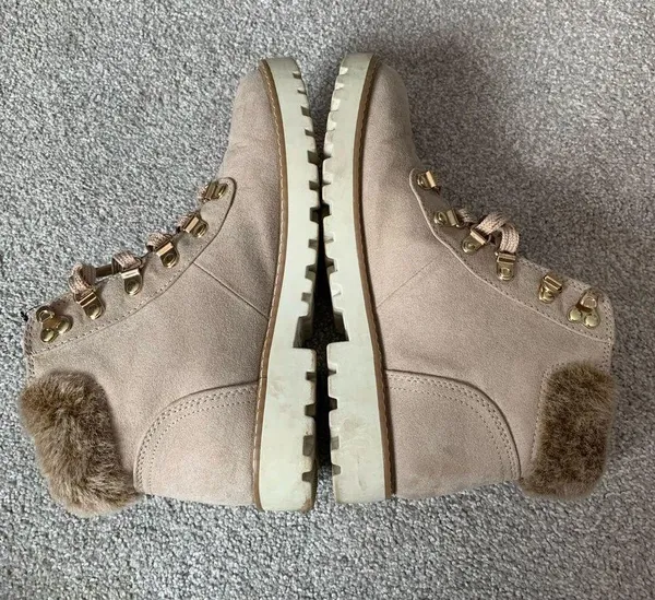 Ana Nelson Fur Lace Up Boots Hiking Sherpa Cream Beige Memory Foam Size 7.5 8 - Image 7