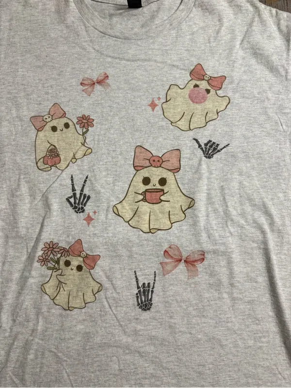 Gildan Light Gray Tee with Pink Bow Ghosts - Image 5