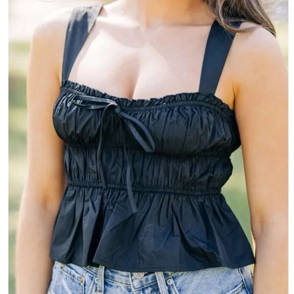 NWT SALTED HOUSES Boutique Black Sleeveless Bow Tie Top Medium - Image 2