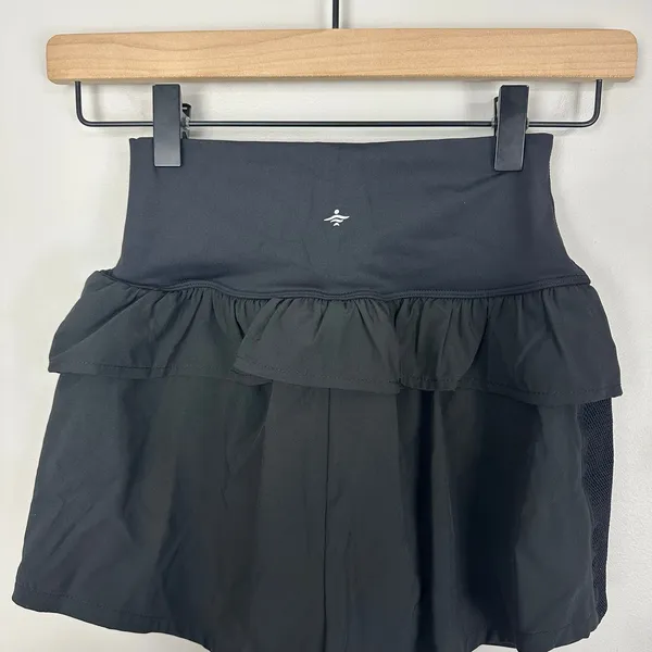 Halara High Waisted Active Flare Shorts Black Ruffles Mesh Accents XS NEW - Image 9