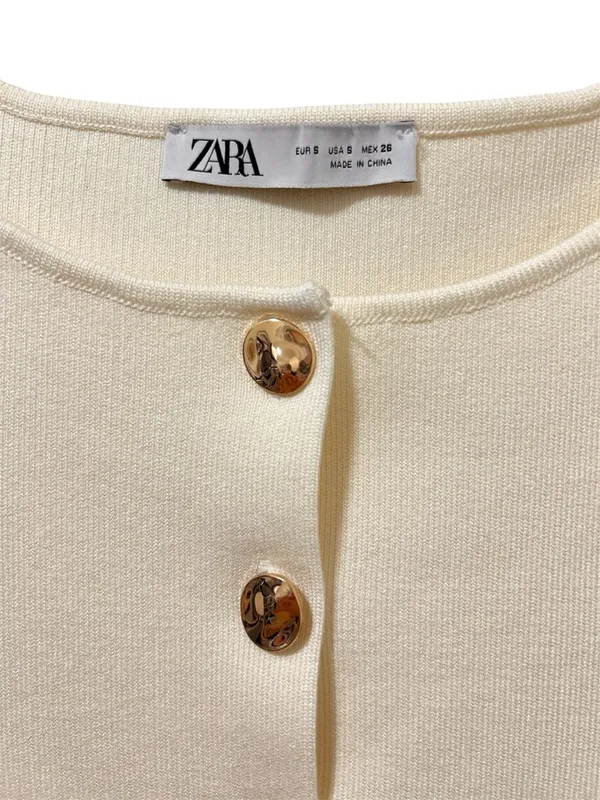 Zara Cream Knit Vest Top Small Gold Buttons - Image 2