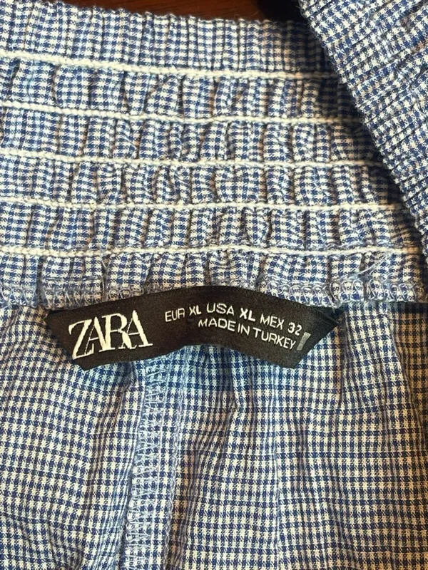 Zara Blue Gingham Ruffle Smocked Blouse XL Cotton Coquette Coastal Picnic Top - Image 5