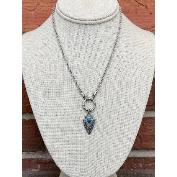 Arrowhead Charm Necklace with Faux Turquoise - Image 2