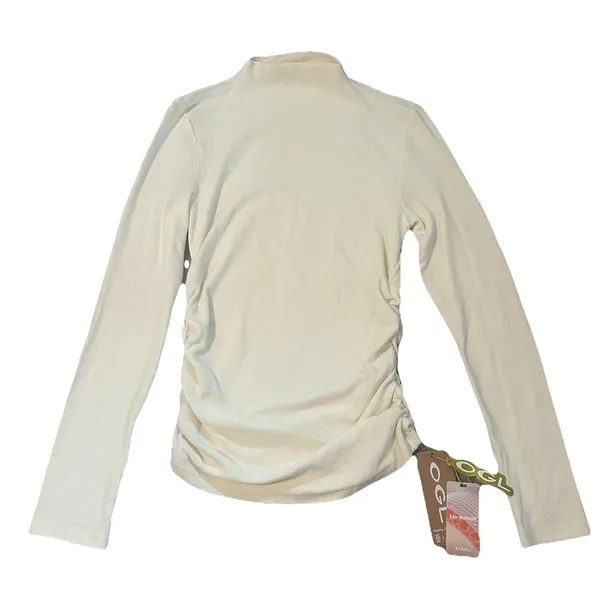 OGL M Eco Mousse Thermal Brushed Ruched Long Sleeve Mockneck Top Chic Minimalist - Image 3