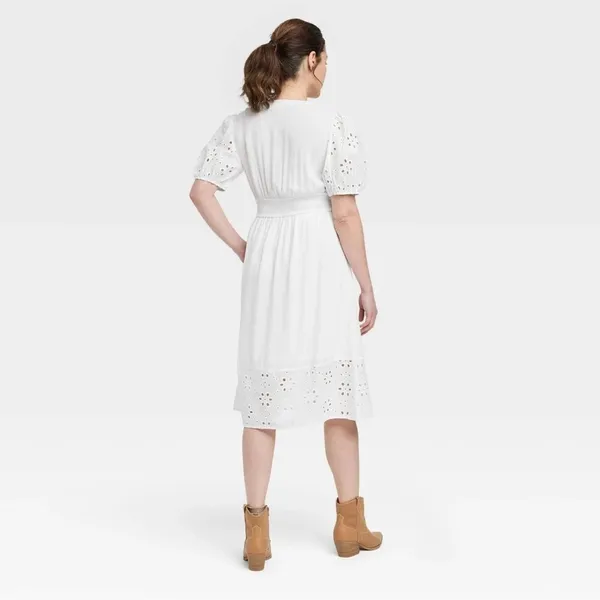 NWT Knox Rose White Puff Sleeve V Neck Sundress Extra Small - Image 2