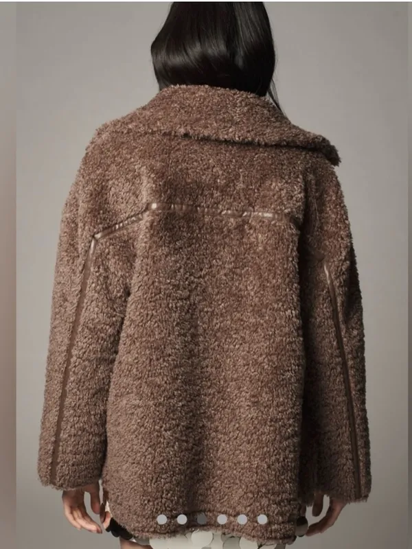 REVERSIBLE PILCRO Brown Sherpa Coat - Women's Cozy Teddy Jacket - Image 6