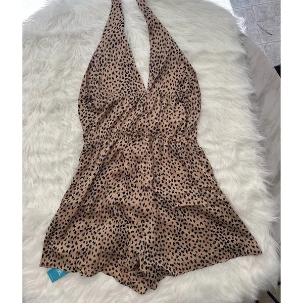 Cupshe Leopard Print Halter Romper Size Medium - Image 8