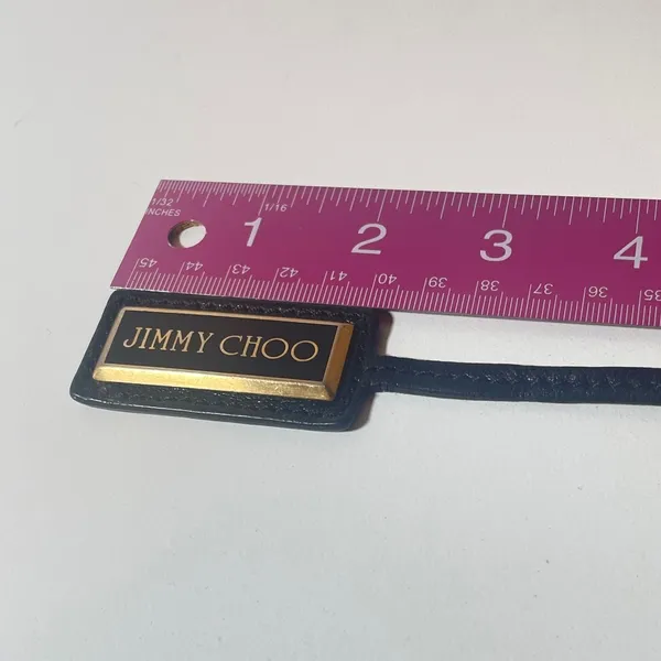 Jimmy Choo Bag Charm Black Leather Gold Logo Tag - Image 5