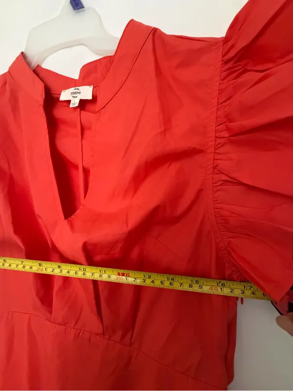 Entro Tiered Midi Dress Large Red Orange Ruffle Sleeve Back Cutout NWOT(A906) - Image 5