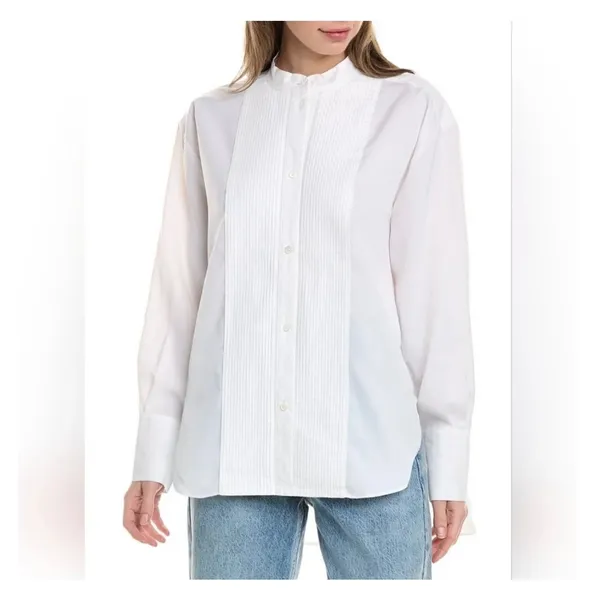 AllSaints Mae Shirt White Pleated Bib Tuxedo Blouse Organic Cotton‎ US 6 - Image 8