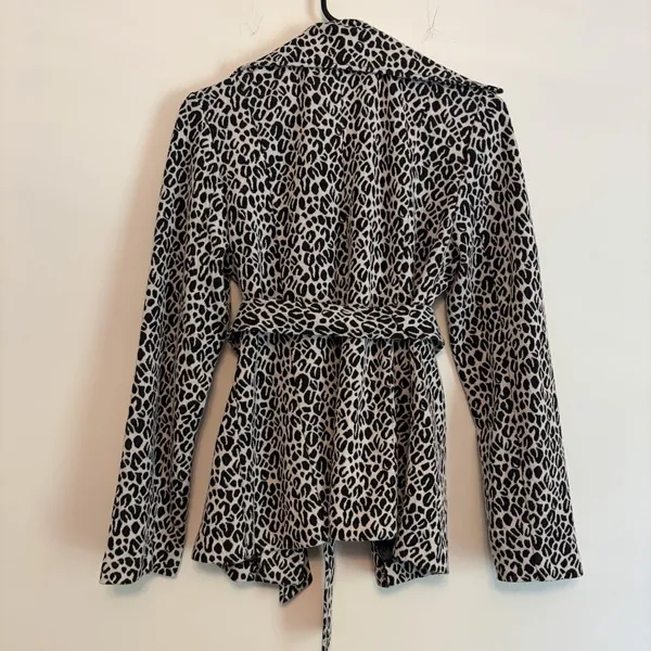 Cato Jacket Small Black White Leopard Print Button‎ Tie Waist Long Sleeve Knit - Image 4