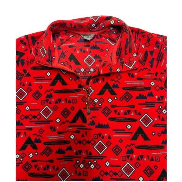 Eddie Bauer Womens 2XL‎ Red Camping Print Quarter Zip Fleece Pullover Sweater - Image 3