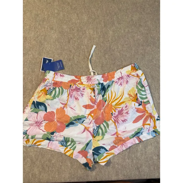 Hurley Brand Tropical Floral Hibiscus Drawstring Shorts White Multi XL NWT - Image 4