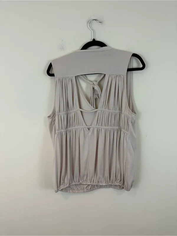 Free People Forget Me Knot Sleeveless Tie-Neck Blouson Top in Light Beige Large - Image 6
