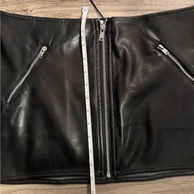 We Wore What Black Vegan Leather Mini Skirt with Silver Zipper - Image 3