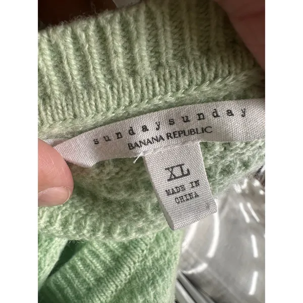 Banana Republic Sunday Sunday Sage Green Merino‎ Cashmere Waffle Knit Sweater XL - Image 6