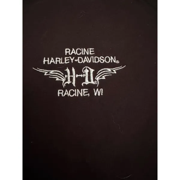 Harley-Davidson Racine WI Black Skull Embroidered V-Neck Pullover Hoodie L - Image 9