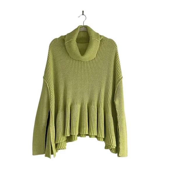 Free People Layer Cake Sweater Key Lime XS Oversized Turtleneck Chunky Knit - Image 2