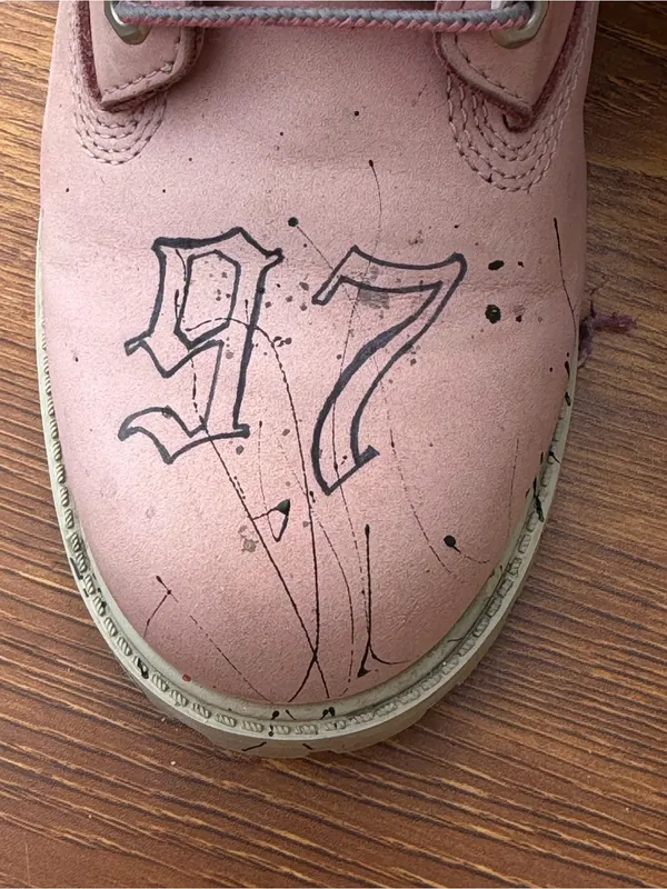Timberland Pink 6 Inch Boots Girls US 6.5 Custom Art Leather Lace Up - Image 3