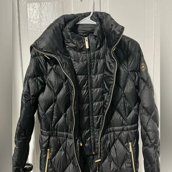 Michael Kors petite quilted Hooded Black Packable Puffer Coat jacket size small - Image 6