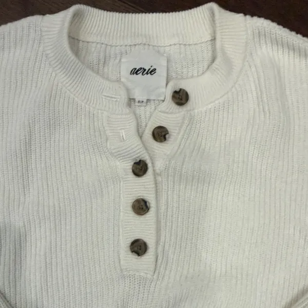 aerie Women’s Tan/Cream Button Up Long Sleeve Sweater Size S C1-052 - Image 2