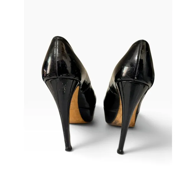 Stuart Weitzman Classic Black Patent Leather Peep Toe Platform Stiletto Size 9 - Image 5