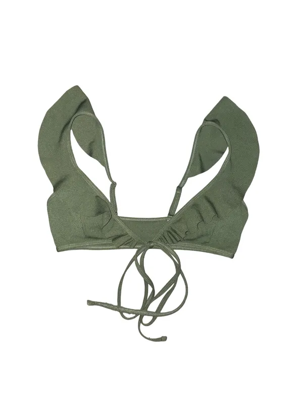 Zaful Army Green Ribbed Ruffle Bikini Set - Image 3