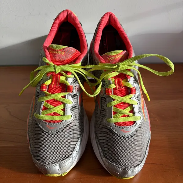 Saucony Womens Running Shoes Grey Coral Neon Yellow Mesh Sneakers 15168-1 Size 9 - Image 3