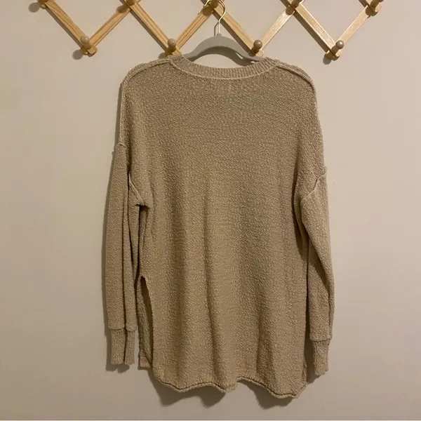 Aerie Tan Cotton and Acrylic Knit Crewneck Sweater size Small - Image 6