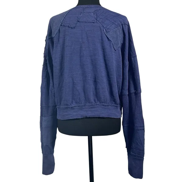 Free People We The Free‎ Blue Patchwork Slouchy Pullover Top Womens Medium Boho - Image 3
