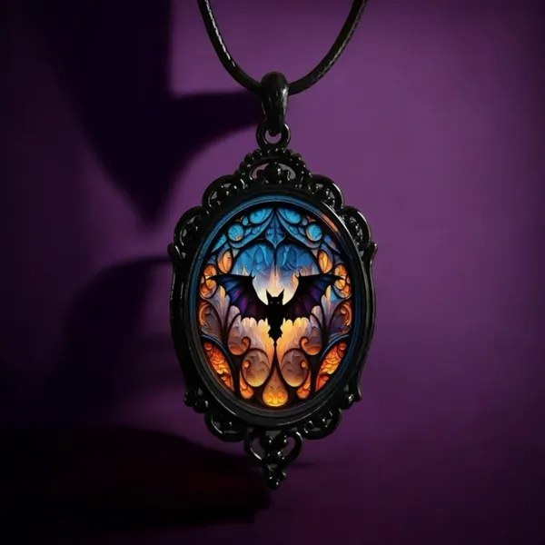 Vintage Style Bat Cameo Pendant Necklace Gothic Halloween‎ Faux Fashion Jewelry - Image 2