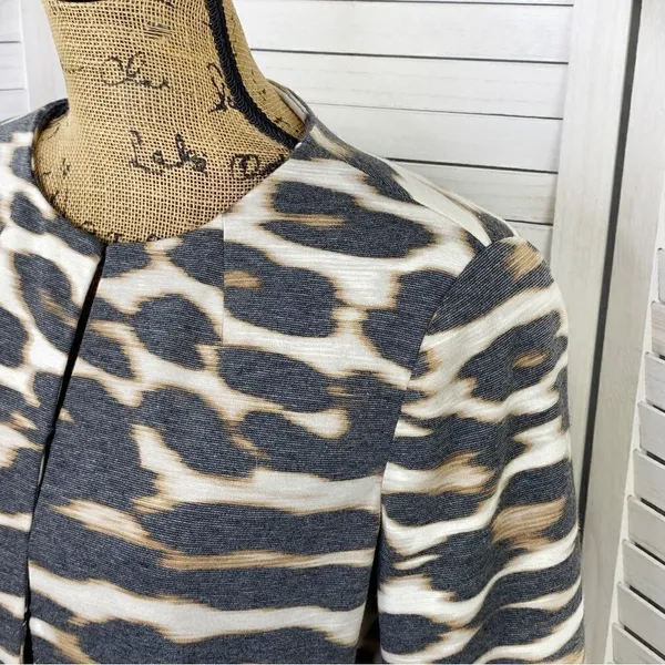 East 5th Animal‎ Leopard Print Ponte Knit Crop Blazer Jacket White Tan Medium - Image 6
