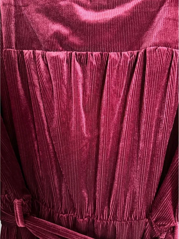 Bloomchic NEW Corduroy Dress Size 26 Red Maroon Flare Trumpet Pleated Coquette - Image 5