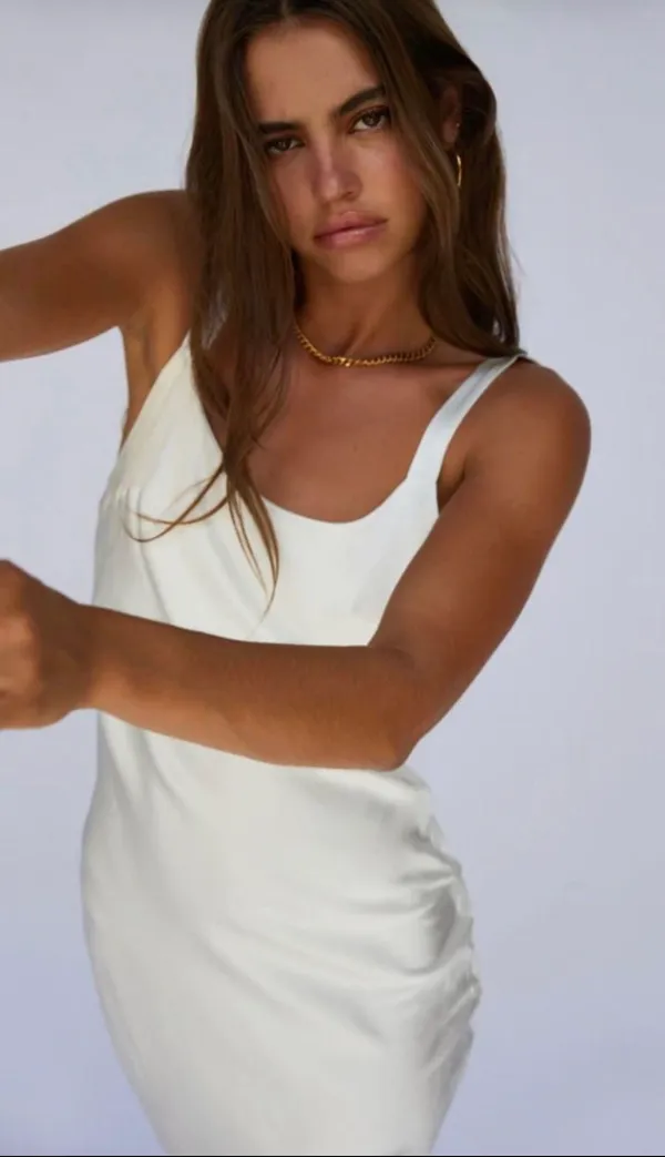 Billy J White Satin Low Back Midi Dress - Image 4