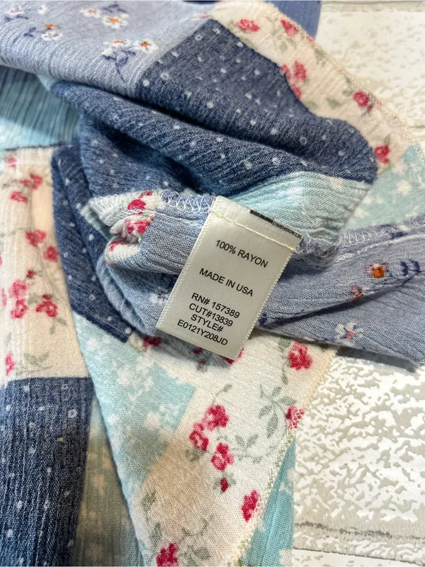 Altar’d State Patchwork Floral Sundress in Navy, Light Blue & Cream - Image 4