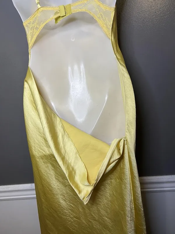 Cider Dress Womens Medium Yellow Satin Lace Cowl Neck Backless Slip Maxi - Image 13