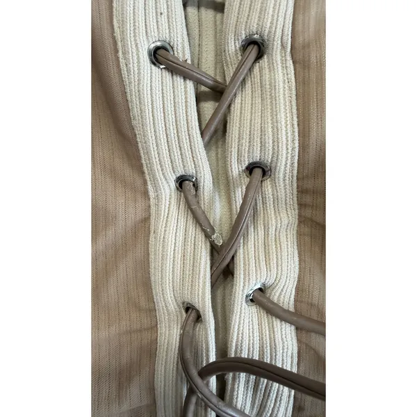 Maniere De Voir Womens Ribbed Lace Up Corset Top Tan Brown Mesh Panel Size 8 - Image 3